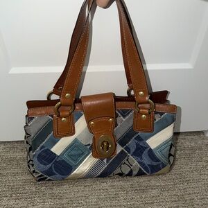 Coach Patchwork Shoulder Bag in Blue and Brown